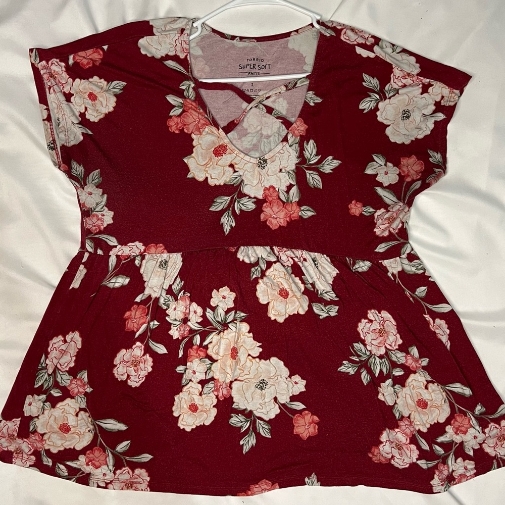 Torrid Floral Baby Doll Cross Chest Top